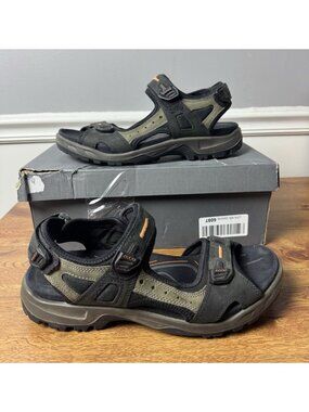 ECCO Yucatan Sandals Men 12-12.5 EU 46 Black Casual Hiking Leather Strap Outdoor